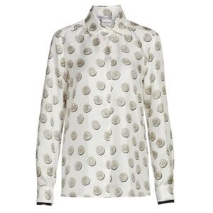 MAX MARA Top Unico Medallion Print 100% Silk Print Collared Button Down
